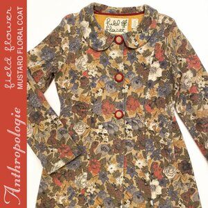 Anthropologie Field Flower Mustard Floral Light Weight Coat Size M